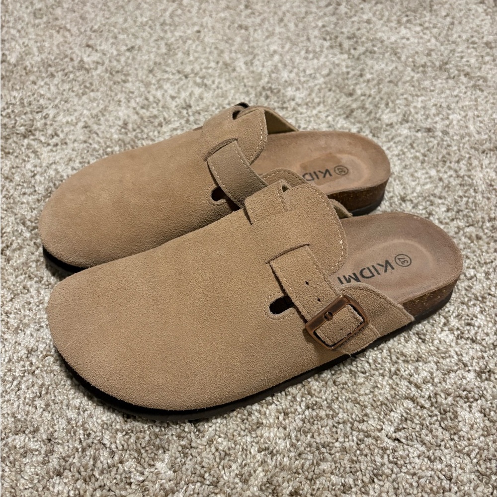 Tan Suede Slip-On Clogs